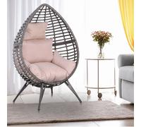 eardop PE Wicker Rattan Chair w/ Thick Cushions 4 Legs Outdoor Seat Egg Garden Outsunny Beige One Size