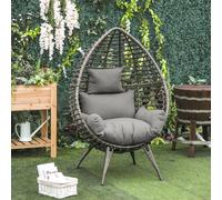 eardop PE Wicker Rattan Chair w/ Thick Cushions 4 Legs Outdoor Seat Egg Garden Outsunny Grey One Size