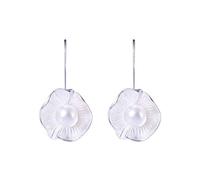 Eardrop Earrings Women's Earrings Creative Design S925 Simple Silver Lotus Leaf Earrings Pearls Simple Korean Style Natural Freshwater Pearl Hook d, LJBLEUSK