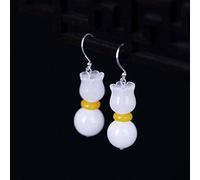 Eardrop Earrings Women's Earrings S925 Vintage Silver Temperament Natural White Jade Thrush Earrings Topazejade White, Silver 925, LJBLEUSK