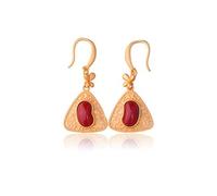 Eardrop Palace Chinese Style Earrings 925 Retro Style Earrings in Sterling Silver Plated Antique Gold Triangle Embedded with Red South Goat Agate Earrings, LJBLEUSK