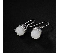 Eardrop S925 Chinese Style Earrings Natural Sterling Silver Earrings Nephrite Lotus Retro Personality Simple Matching All Female Earrings, LJBLEUSK