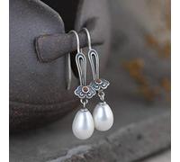 Eardrop S925 Chinese Style Earrings Silver Retro Literary Simple Pearls Earrings Female Temperament Earrings in Silver Earrings, LJBLEUSK