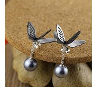 Eardrop S925 Eardrop Earrings Sterling Silver Jewelry Fashion Delicate Woman Pearl in Three Dimensions Butterfly Earrings, Silver 925, LJBLEUSK