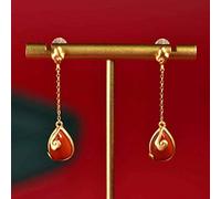 Eardrop Vintage Chinese Style Earrings Women's Antique Gold Plated Silver Gold Plated Omen Cloud Embedded Water Drops Earrings Southern Red Agate, LJBLEUSK