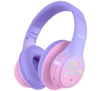 EarFun Kids Headphones Bluetooth, Kids Wireless Headphones with LED Lights Bluetooth5.4 with Safe Volume 74/85/94dBA with Mics, 90H Playtime, Hi-Fi Stereo Sound for Tablet Travel, Pink