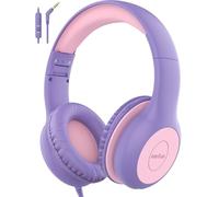 EarFun Kids Headphones, Foldable Headphones for kids, 85/94dB Volume Limiter, Sharing Function, Stereo Sound, Adjustable Headband, Wired Children Headphone with mic for School/Travel/Phone,Purple Pink