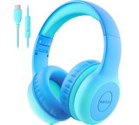 EarFun Kids Headphones, Foldable Headphones for kids with Mic, 85/94dB Volume Limiter, Sharing Function, Stereo Sound, Type C Plug Wired Children Headphone for School/Travel/Phone, Gradient