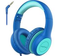 EarFun Kids Headphones Wired, Foldable Headphones for kids, 85dB Volume Limiter, Sharing Function, Stereo Sound, Adjustable Headband, Wired Children Headphone for School/Travel/Phone, Blue Green