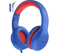 EarFun Kids Headphones, Wired Headphones Kids 85/94dB Volume Limit, Sharing Function, Stereo Sound Adjustable Headband Children Headphone for School/Travel/Phone/Tablet, Navy Red