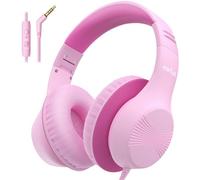 EarFun Kids Headphones Wired Over Ear Foldable Headphones with Microphones, 85/94dB Safe Volume Limit, HD Stereo Sound, 3.5mm Jack, School/Travel/Boys/Girls/Teen/Tablet/Pad, Pink