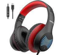 EarFun Kids Headphones with LED Light, Over Ear Wired Children Foldable Headphones with Microphones, 85/94dB Safe Volume Limit, HD Stereo Sound, Type-C Cable, School/Travel/Boys/Teen/Tablet/Pad, Black