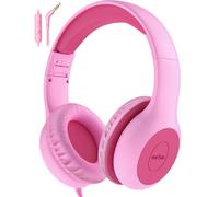 EarFun Kids Headphones with Mic, Wired Headphones Kids 85/94dB Volume Limit, Sharing Function, Stereo Sound Adjustable Headband Children Headphone for School/Travel/Phone/Tablet, Fuscia Pink