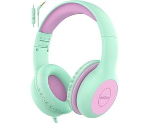 EarFun Kids Headphones with Mic, Wired Headphones Kids 85/94dB Volume Limit, Sharing Function, Stereo Sound Adjustable Headband Children Headphone for School/Travel/Phone/Tablet, Pink Blue