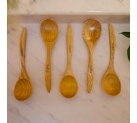 Earht Premium Wooden Spoon Set, 5 Pieces, Curved Handle, Anti-Slip, Light Nanmu Wood