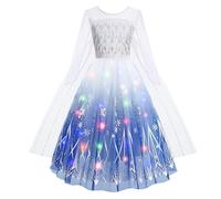 EARJIA Light up Princess Elsa Dress up for Girls White Costume for Kids Queen of Snow Fancy Dresses with Accessories Halloween Birthday Christmas Outfit