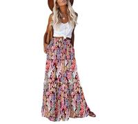 EARKOHA 2023 Womens Summer Long Skirt Casual Multicolor Abstract Floral Print Tassel Tie Ruffle Maxi Skirt No Pockets,Z-Floral Boho,X-Large
