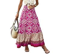 EARKOHA 2024 Womens Casual Flowy Vintage A Line Maxi Skirt Tribal Pint Elastic Waistband Beach Long Skirt, Tribal Print Rose, S