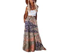 EARKOHA Ladies High Waist Paisley Print Long Maxi Skirt with Pockets, Splice Orange, L