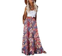 EARKOHA Womens Boho Maxi Skirt 2026 Summer Cruise Casual High Waist Tie Flowy Long Skirt with Pockets For Beach Vacation, Floral Boho, XXL