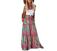 EARKOHA Womens Boho Maxi Skirt 2026 Summer Cruise Casual High Waist Tie Flowy Long Skirt with Pockets for Beach Vacation, Multicolor, M