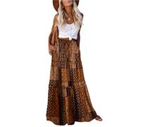 EARKOHA Womens Casual High Waist Tie Paisley Print Long Maxi Skirt with Pockets, Brown Boho, L