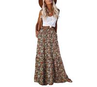 EARKOHA Womens Casual High Waist Tie Paisley Print Long Maxi Skirt with Pockets, Brown Daisy, L