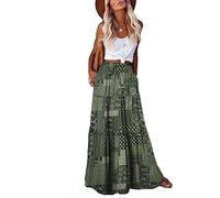 EARKOHA Womens Casual High Waist Tie Paisley Print Long Maxi Skirt with Pockets, Patchwork-Green, M
