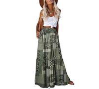 EARKOHA Womens Casual High Waist Tie Paisley Print Long Maxi Skirt with Pockets, Patchwork-Green, S
