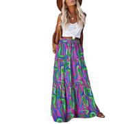 EARKOHA Womens Casual High Waist Tie Paisley Print Long Maxi Skirt with Pockets, Purple Green, L