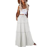 EARKOHA Womens Casual High Waist Tie Paisley Print Long Maxi Skirt with Pockets, Solid-White, XL