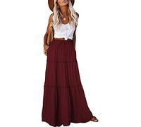 EARKOHA Womens Casual High Waist Tie Paisley Print Long Maxi Skirt with Pockets, Solid-wine, M