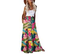 EARKOHA Women's Casual High Waist Tie Paisley Print Long Maxi Skirt with Pockets, Tropical Leaves, XXL
