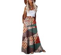 EARKOHA Womens Casual High Waist Tie Paisley Print Long Maxi Skirt with Pockets, Vintage Boho, L