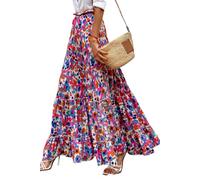 EARKOHA Womens Casual High Waist Tiered Paisley Print Long Maxi Skirt with Pockets, Floral Abstract, XXL
