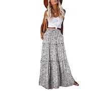 EARKOHA Womens Casual High Waist Tiered Paisley Print Long Maxi Skirt with Pockets, Leopard White, L
