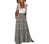 EARKOHA Womens Casual High Waist Tiered Paisley Print Long Maxi Skirt with Pockets, Leopard, XL