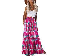 EARKOHA Womens Casual High Waist Tiered Paisley Print Long Maxi Skirt with Pockets, Z-rose Print, XXL