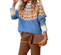 EARKOHA Women's Casual Mock Neck Ribbed Sweater Pullover 2025 Fall Long Sleeve Print Fair Isle Sweater Top, A-Blue, Small