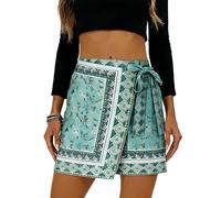 EARKOHA Womens Wrap Skirt One Piece Floral Boho Mini Skirt A Line Vacation Knot Side Short Skirt, Green, M