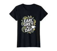 Earl Grey All Day Tea Lover Leaves Cup Value Graphic T-Shirt, Women, Black, S