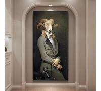 Earl of the Goat Creative Animal Painting Print On Canvas Art Postes Nordic Retro Decor Pictures For Living Room Artwork(70x140cm(28x55inch)/Inner-Frame)