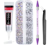 EARLMONI 2800PCS Rhinestones with 15ml B-7000 Rhinestone Glue, Pick Up Tweezers, Rhinestone Picker Pen, 6 Sizes Silver AB Crystal Nail Gems for DIY Crafts Clothing Tumblers Shoes Fabric Nail Art