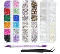 EARLMONI 5200PCS Nail Gems for Nail Art, AB Crystal Flat Back Rhinestones Nail Charms with Nail Pearls, Rhinestone Picker Tool, Dimonties Gems Rhinestones for Face Eye Makeup