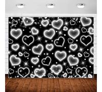 Early 2000s Backdrop for 90s Y2K Old School Photoshoot Glitter Black Heart Backdrops Women Adult Happy Birthday Party Banner Decorations Valentines Day Photography Background Selfile Wall Decor 10x7ft