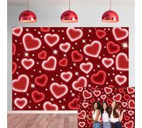 Early 2000s Backdrop Glitter Red Heart Romantic Photography Background Women Men Birthday Anniversary Party Decoration BannerDecor (7x5FT(210x150cm))