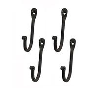 Early American Single Prong Wrought Iron Hooks, Set of 4 - Rustic Curved Metal Fasteners - Decorative Colonial Wall Décor