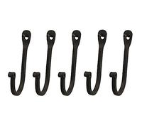 Early American Single Prong Wrought Iron Hooks, Set of 5 - Rustic Curved Metal Fasteners - Decorative Colonial Wall Décor