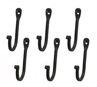 Early American Single Prong Wrought Iron Hooks, Set of 6 - Rustic Curved Metal Fasteners - Decorative Colonial Wall Décor
