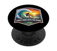 Early Bird Gets The Wave Surfer Surfing Surfboard Quote Joke PopSockets Adhesive PopGrip